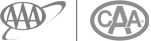The image shows two oval logos, one with "AAA" and the other with "CAA," both in a monochrome style.