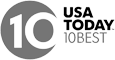 Logo featuring "10" within a circle, accompanied by "USA TODAY 10BEST" to the right in uppercase letters.