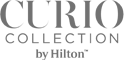 Logo of "Curio Collection by Hilton," featuring stylish text in a monochrome design.